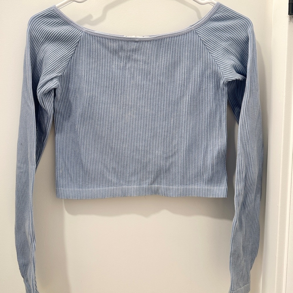 Stradivarius Light Blue Ribbed Crop Top